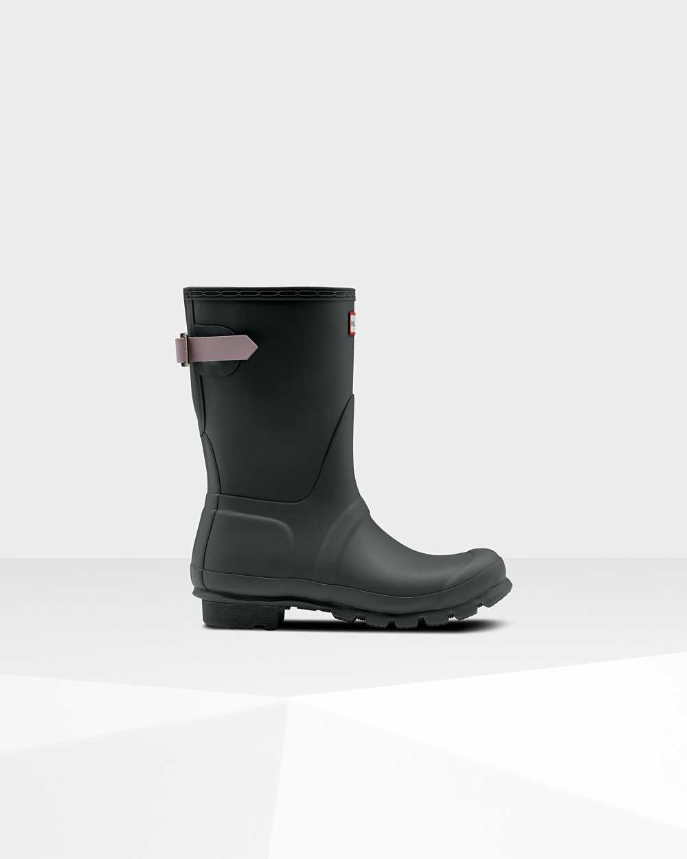 Hunter Original Short Back Adjustable Women's Rain Boots NZ-05904N Black